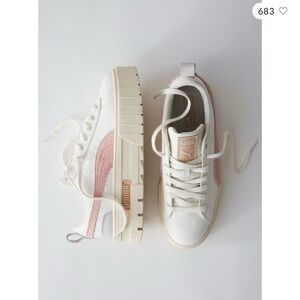Puma White and Light Pink Platform Sneakers